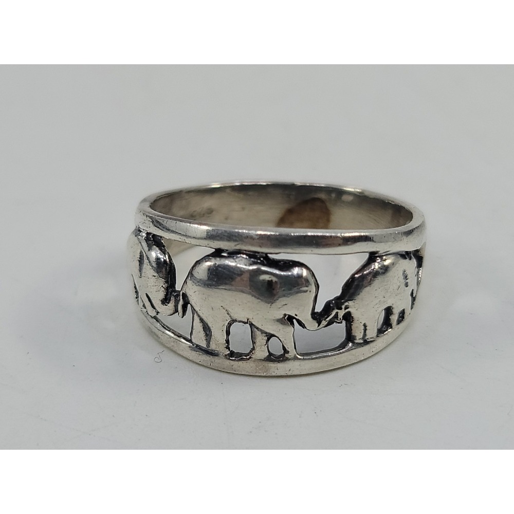 Sterling Silver 925 Elephant Family Ring Size 11.5 Estate